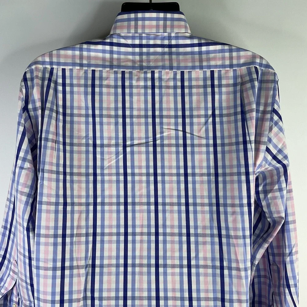 Tommy‎ Hilfiger Men's Dress Shirt Blue Plaid Sz 16 32/33 Regular Fit Long Sleeve